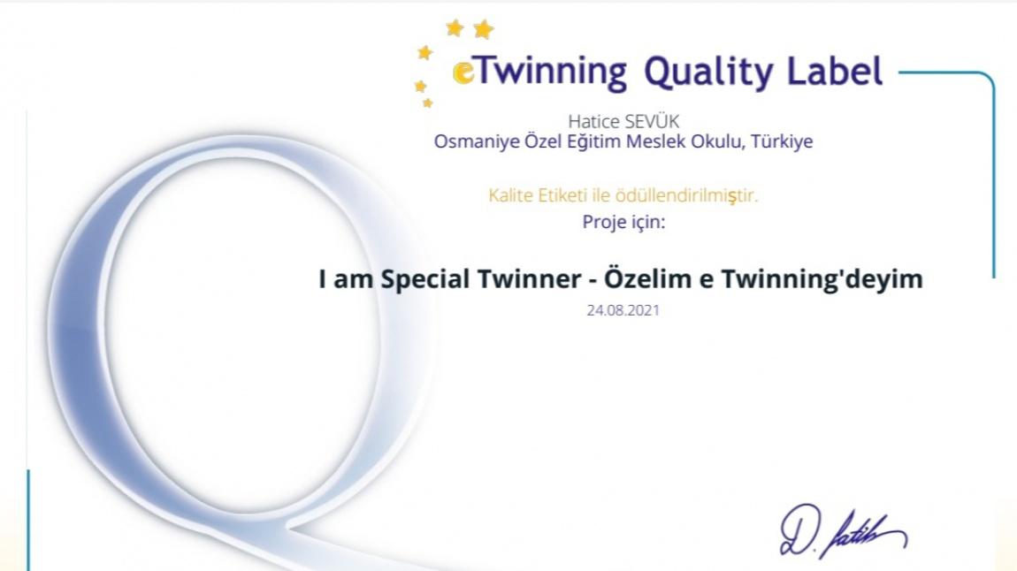 Okulumuz  I m Special Twınner -Özelim eTwinning'deyim projesi kalite etiketi ile ödüllendirildi.